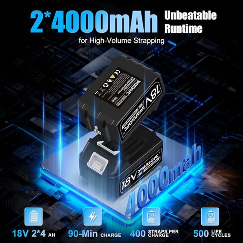 أداة الربط الكهربائية SWANSOFT، ماكينة ربط كهربائية أوتوماتيكية 18 فولت 2 × 4 أمبير تعمل بالبطارية لأداة ربط كهربائية بأشرطة PP/PET مقاس 0.51 بوصة - 0.63 بوصة، مع علبة بلاستيكية in Kuwait