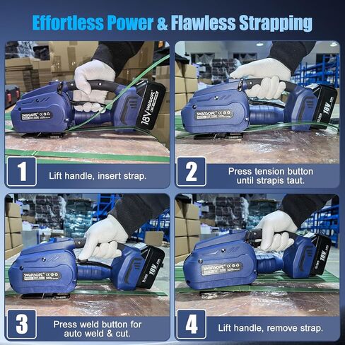 أداة الربط الكهربائية SWANSOFT، ماكينة ربط كهربائية أوتوماتيكية 18 فولت 2 × 4 أمبير تعمل بالبطارية لأداة ربط كهربائية بأشرطة PP/PET مقاس 0.51 بوصة - 0.63 بوصة، مع علبة بلاستيكية in Kuwait