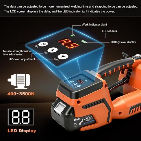 آلة الربط الكهربائية مع شاشة LCD، مكبس البالات المحمول لـ 1/2-5/8 في أشرطة PP PET 2 × 4000 مللي أمبير في الساعة صندوق ربط أوتوماتيكي يعمل بالبطارية (مع قفازات ونظارات واقية) in Kuwait