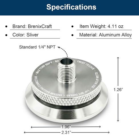 موصل تعبئة الفراغ، منفذ فراغ بقفل ملتوي مانع للتسرب لألياف الكربون والألياف الزجاجية، 1/4 بوصة NPT، 6061 ألومنيوم in Kuwait