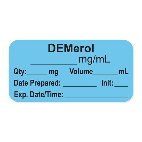 PDC Healthcare LAN-2-46 "DEMerol mg/mL" ملصق ورق التخدير الدائم مع تاريخ انتهاء الصلاحية والبداية، 1 بوصة أساسية، مقاس 1-1/2 بوصة × 3/4 بوصة، أزرق، حزمة من 500 قطعة، in Saudi Arabia