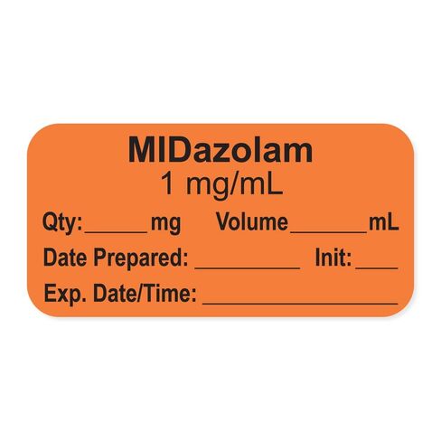 PDC Healthcare LAN-2-120D1 ملصق التخدير مع Exp. التاريخ والوقت والأولي، ورق، دائم، "ميدازولام 1 مجم/مل"، 1 بوصة أساسية، 1-1/2 بوصة × 3/4 بوصة، 500 لكل لفة، برتقالي (عبوة من 500 قطعة) in Saudi Arabia