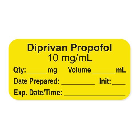 PDC Healthcare LAN-2-155 "DIPRIVANpropofol 10 mg/mL" ملصق ورقي للتخدير الدائم مع تاريخ انتهاء الصلاحية والوقت المبدئي، 1 بوصة أساسية، مقاس 1-1/2 بوصة × 3/4 بوصة، أصفر، حزمة من 500 قطعة، in Saudi Arabia