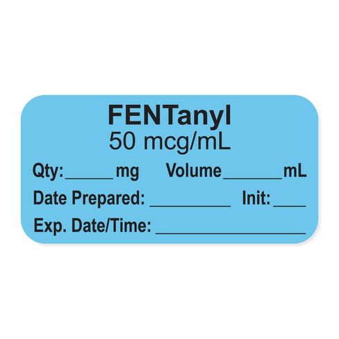 PDC Healthcare LAN-2-7D50 "FENtanyl 50 mcg/mL" Permanent Anesthesia Paper Label with Expiration Date Time and Initia, 1" Core, 1-1/2" x 3/4" Size, Blue, Pack of 500, in Saudi Arabia
