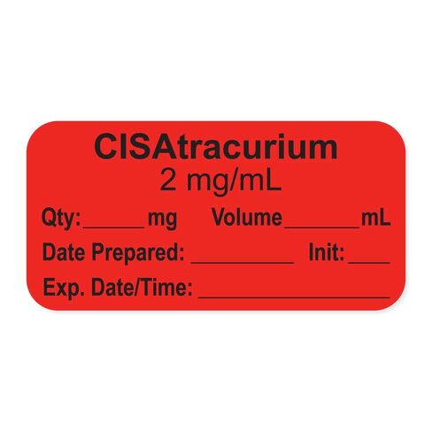 PDC Healthcare LAN-2-162D2 ملصق التخدير مع Exp. التاريخ والوقت والأولي، ورق، دائم، "CISAtracurium 2 mg/mL"، 1 بوصة أساسية، 1-1/2 بوصة × 3/4 بوصة، 500 لكل لفة، فلوريدا أحمر (عبوة من 500 قطعة) in Saudi Arabia