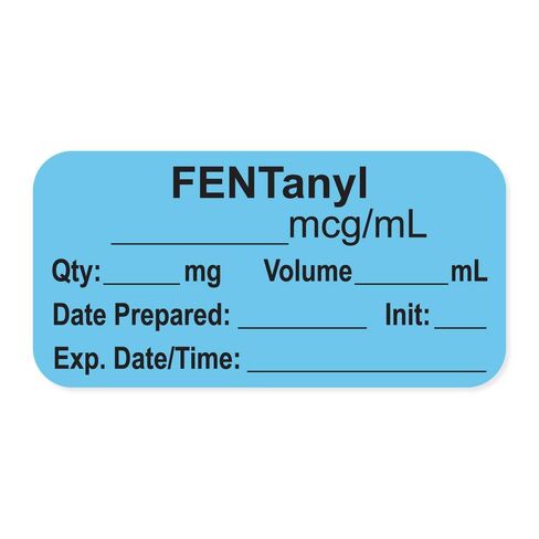 PDC Healthcare LAN-2-7 "FENtanyl mcg/mL" ملصق ورقي للتخدير الدائم مع تاريخ انتهاء الصلاحية والبدء، 1 بوصة أساسية، مقاس 1-1/2 بوصة × 3/4 بوصة، أزرق، حزمة من 500 قطعة، in Saudi Arabia