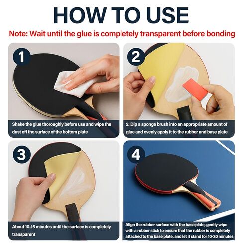 غراء تنس الطاولة 200 مل، مناسب لتجميع تصميم مطاطي إسفنجي مرن لتنس الطاولة، ثماني فرش إسفنجية لسهولة استبدال مطاط المضرب in Kuwait