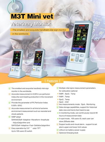 Handheld Veterinary Monitor, Digital Blood Pressure, Temperature and Heart Rate Monitor with LCD Display uitable for Nursing Pets of Various Weights, Such as Dogs, Cats, Rabbits in Saudi Arabia