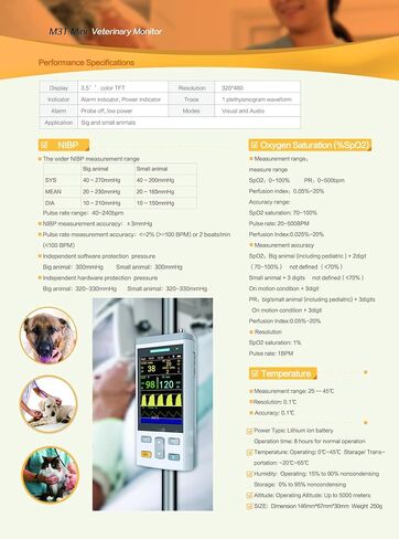 Handheld Veterinary Monitor, Digital Blood Pressure, Temperature and Heart Rate Monitor with LCD Display uitable for Nursing Pets of Various Weights, Such as Dogs, Cats, Rabbits in Saudi Arabia