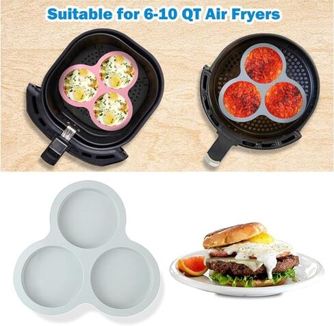 مقلاة هوائية من السيليكون لمقلاة البيض، قابلة لإعادة الاستخدام، كعك البيض غير المخبوز، برجر، 3 تجاويف للإفطار، مقلاة هوائية للفرن في الميكروويف، 9 بوصة، وردي in Kuwait