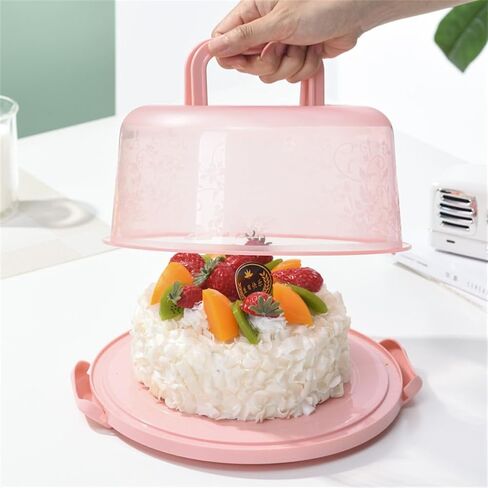 for Round Cake Carrier with Lid and Handle, 10"" x 5.3"" Storage Container 8"" Cake, Clear Dome with Snap Locks, for PP Material, Transport, Party, Picnic, White in Kuwait