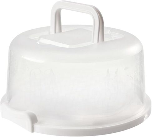 for Round Cake Carrier with Lid and Handle, 10"" x 5.3"" Storage Container 8"" Cake, Clear Dome with Snap Locks, for PP Material, Transport, Party, Picnic, White in Kuwait