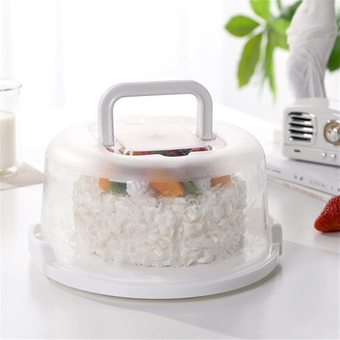 for Round Cake Carrier with Lid and Handle, 10"" x 5.3"" Storage Container 8"" Cake, Clear Dome with Snap Locks, for PP Material, Transport, Party, Picnic, White in Kuwait