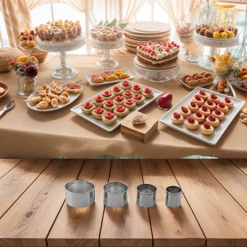 طقم حلقات الكيك من الستانلس ستيل للموس والتشيز كيك والتارت وقوالب المعجنات، 4 قطع (3.3 سم، 2.7 سم، 2.15 سم، 1.65 سم)، فضي in Kuwait