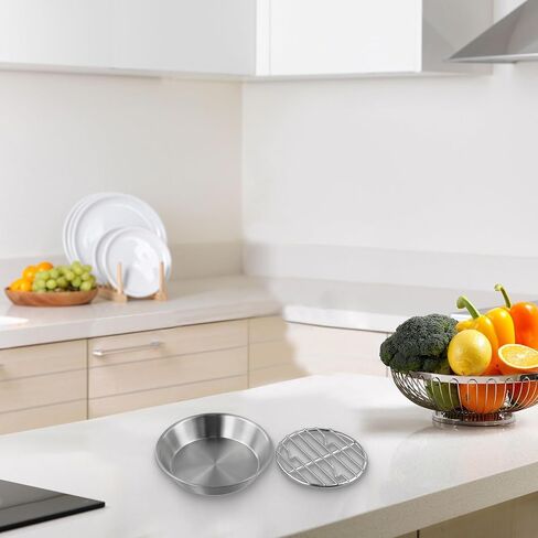 for Stainless Steel Baking Pan with Cooling Rack Roasting Turkey, Cake, Vegetables, Dishwasher-Safe, Rust-Resistant, 24.7x24.7x3.5cm in Kuwait