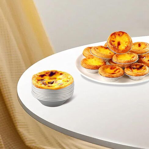 10 Pcs Aluminum Alloy for Egg Tart Molds Baking Cupcake Cake Pudding Cookie, Reusable Non- for Mini Dessert Cups, 7x4x2cm in Kuwait