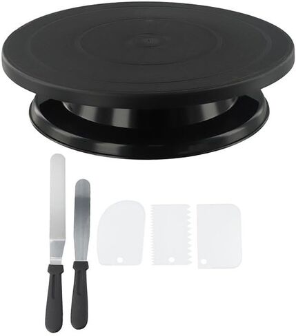 6PC Cake Decorating Kit with for 360-Degree Rotating Turntable, Non-Slip Baking Accessories Easy Cake Frosting and Design, for PP Material, Includes Spatulas and Scrapers, Black in Kuwait