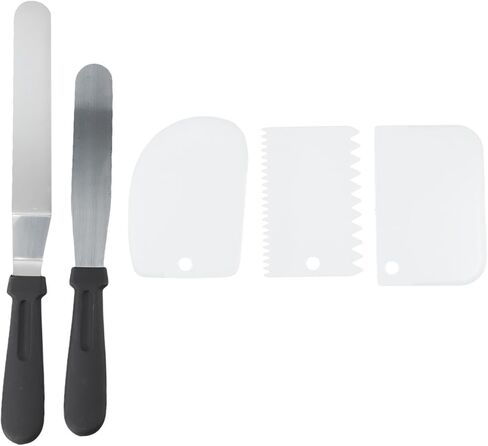 6PC Cake Decorating Kit with for 360-Degree Rotating Turntable, Non-Slip Baking Accessories Easy Cake Frosting and Design, for PP Material, Includes Spatulas and Scrapers, Black in Kuwait