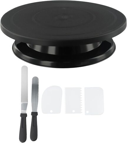 6PC Cake Decorating Kit with for 360-Degree Rotating Turntable, Non-Slip Baking Accessories Easy Cake Frosting and Design, for PP Material, Includes Spatulas and Scrapers, Black in Kuwait