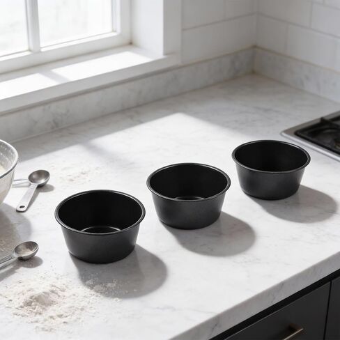 Shaped Pudding Cup 100ml 200ml, for Round for Egg Tart Cake, Non- Carbon Steel Muffin Pan Air Fryer, Stackable Bakeware, 6-Pack in Kuwait