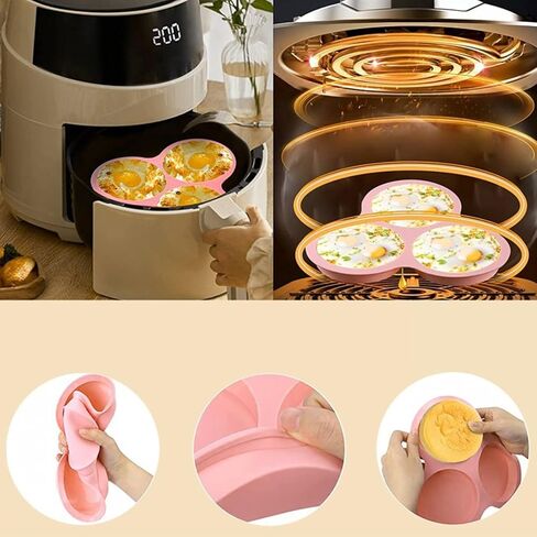 Silicone Air Fryer for Egg Pan Baking Eggs, Muffins, Burgers, Pancakes, Reusable Non- Cooking Tray Air Fryer, Oven, Microwave, 9 Inch, 3-Cavity (Pink) in Kuwait