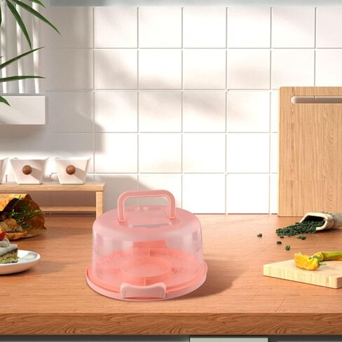 for Round Cake Carrier Container with Lid and Handles 8"" Cake Transport, Snap Lock Closure, Clear Dome Top, for PP Material, 10 x 5.3 Inch, Pink Blue Green in Kuwait