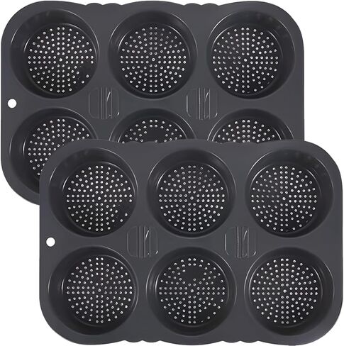 Hamburger Bun Baking Mold, 2-Pack Silicone, 6-Cavity, 4 in Diameter, Reusable, Dishwasher Safe in Kuwait