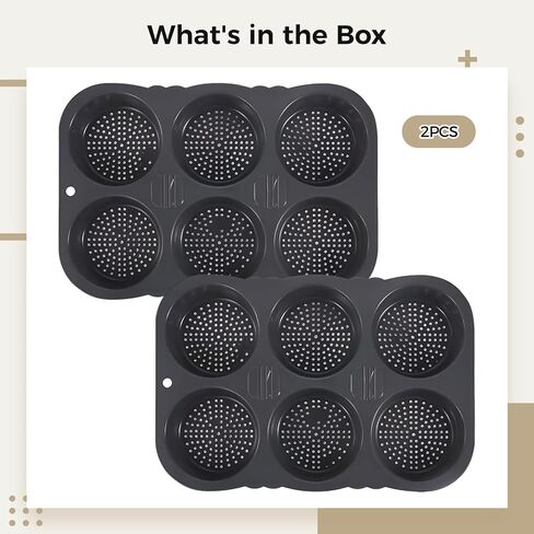 Hamburger Bun Baking Mold, 2-Pack Silicone, 6-Cavity, 4 in Diameter, Reusable, Dishwasher Safe in Kuwait