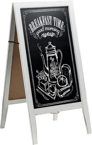 MyGift Rustic Wood A-Frame Erasable Chalkboard Sign, Freestanding Dual-Sided Chalkboard Easel, Sidewalk Menu Board, Decorative Wedding and Event Signage in Kuwait