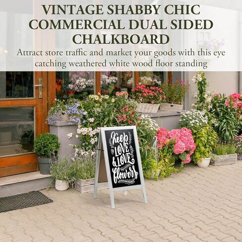 MyGift Rustic Wood A-Frame Erasable Chalkboard Sign, Freestanding Dual-Sided Chalkboard Easel, Sidewalk Menu Board, Decorative Wedding and Event Signage in Kuwait