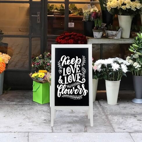 MyGift Rustic Wood A-Frame Erasable Chalkboard Sign, Freestanding Dual-Sided Chalkboard Easel, Sidewalk Menu Board, Decorative Wedding and Event Signage in Kuwait