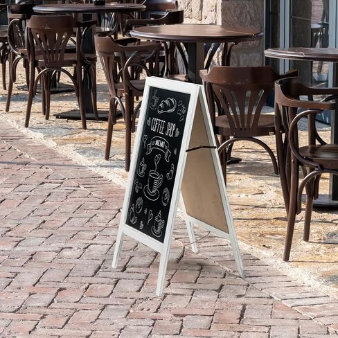 MyGift Rustic Wood A-Frame Erasable Chalkboard Sign, Freestanding Dual-Sided Chalkboard Easel, Sidewalk Menu Board, Decorative Wedding and Event Signage in Kuwait