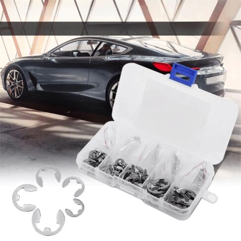 مجموعة حلقات الاحتفاظ بمشبك E من الفولاذ المقاوم للصدأ 304 مكونة من 200 قطعة - تشكيلة حلقات كبس لأخدود العمود، نطاق قطر 1.5-10 مم in Kuwait