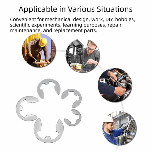 مجموعة حلقات الاحتفاظ بمشبك E من الفولاذ المقاوم للصدأ 304 مكونة من 200 قطعة - تشكيلة حلقات كبس لأخدود العمود، نطاق قطر 1.5-10 مم in Kuwait