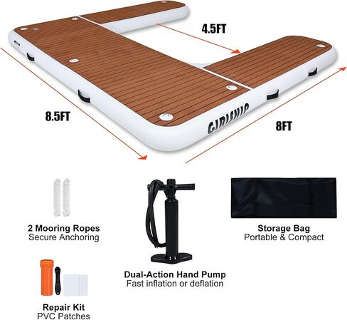 رصيف جت سكي قابل للنفخ على شكل حرف U بطول 8.5 أقدام، محطة إرساء PWC عائمة للخدمة الشاقة مع وسادة EVA غير قابلة للانزلاق، منصة بحرية محمولة أو مصدات مصدات للقوارب لرسو السفن تتضمن مضخة in Kuwait