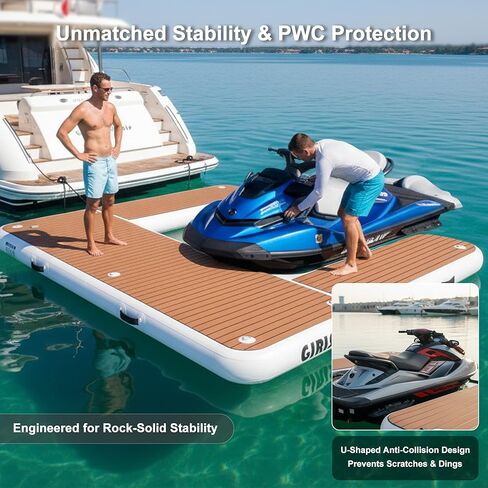 رصيف جت سكي قابل للنفخ على شكل حرف U بطول 8.5 أقدام، محطة إرساء PWC عائمة للخدمة الشاقة مع وسادة EVA غير قابلة للانزلاق، منصة بحرية محمولة أو مصدات مصدات للقوارب لرسو السفن تتضمن مضخة in Kuwait