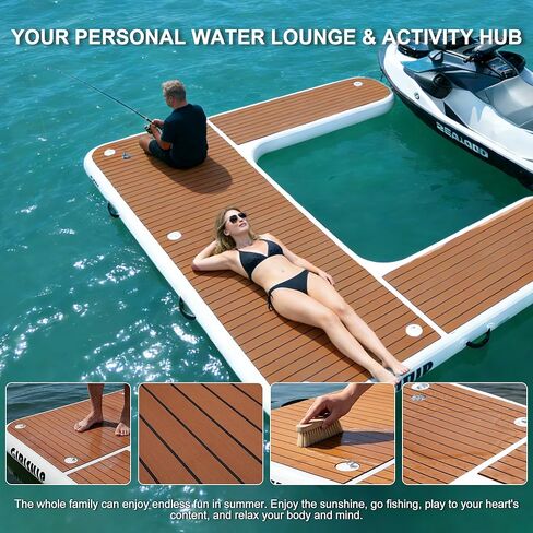 رصيف جت سكي قابل للنفخ على شكل حرف U بطول 8.5 أقدام، محطة إرساء PWC عائمة للخدمة الشاقة مع وسادة EVA غير قابلة للانزلاق، منصة بحرية محمولة أو مصدات مصدات للقوارب لرسو السفن تتضمن مضخة in Kuwait