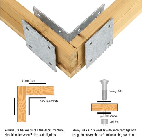 Stationary and Floating Dock Inside Corner Kit with Hardware, 4 Inside Corners and 8 Backer Plates - Heavy-Duty Galvanized Steel in Saudi Arabia