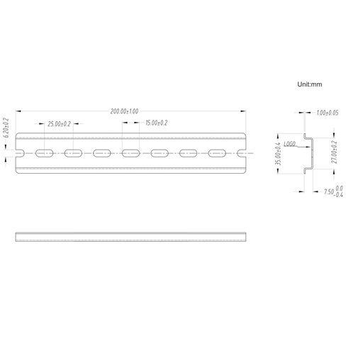 10 Pieces TS35/7.5 Slotted DIN Rail, Zinc Plated SPCC Steel with RoHS, CE, 8" Long 35mm Wide 7.5mm High, US Standards in Kuwait