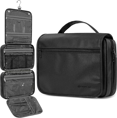 PAVILIA Hanging Toiletry Bag Women Men, Foldable Cosmetic Organizer Travel Bag, Water Resistant Makeup Bag Toiletries, Large Travel Essentials Kit (Black) in Saudi Arabia