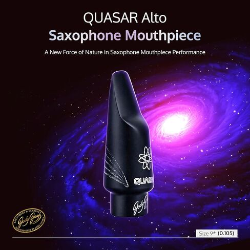 قطعة فم JodyJazz QUASAR™ Alto 9* ساكسفون مصنوعة من المطاط الصلب الألماني - منحنى قصير مع حاجز عالٍ وغرفة رصاصة وتصميم Vibra Table™ - أسود - عبوة من قطعة واحدة in Kuwait