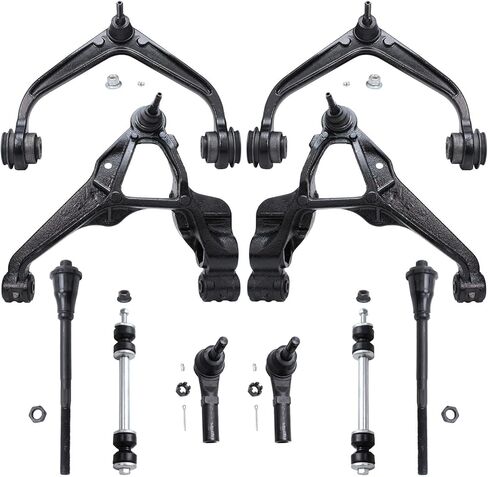 Detroit Axle - Front 10pc Control Arms Kit 2011-2019 Chevy Silverado GMC Sierra 2500 3500 HD, 4 Lower & Upper Control Arms 4 Tie Rods 2 Sway Bars 2012 2013 2014 2015 2016 2017 2018 Replacement in Saudi Arabia