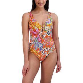 BCBGMAXAZRIA Women's Standard One Piece Swimsuit Lace Up Grommet Tummy Control Quick Dry Bathing Suit