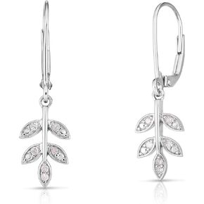Natalia Drake 1/10 Cttw Diamond Earrings for Women Leaf Vine Drop Leverback Dangle in Rhodium Plated 925 Sterling Silver