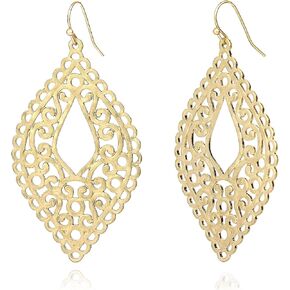 POMINA Boho Victorian Moroccan Style Floral Filigree Gold Dangling Drop Earrings Geometric Teardrop Fashion Statement Antique Gold Earrings for Women