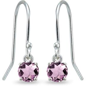 Earrings for Women, Birthstone Earrings, Genuine or Synthetic Gemstone Earrings, 6mm Round Solitaire Earrings, Dangle Earrings, Dainty Earrings, Drop Earrings, Silver Earrings for Women