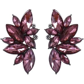 Art Deco Antique Vintage Style Lavender Lilac Purple Raisin Amethyst Rhinestone Cluster Bridal Prom Gatsby Formal Wedding Earrings