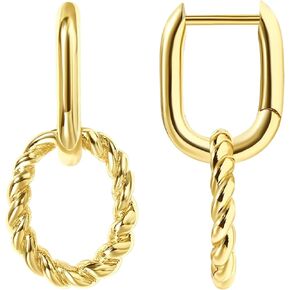 18K Gold Earrings Sterling Silver Hoop Drop Dangle Earrings Paperclip Detachable Link Chain Huggie Earrings for Women Jewelry Gifts