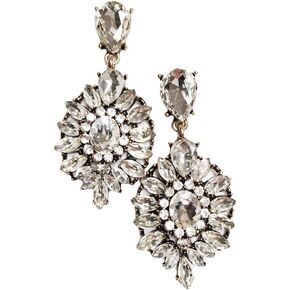 Large Antique Gold Tone Art Deco Retro Gatsby Vintage Style Bridal Wedding Formal Rhinestone Earrings
