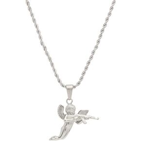 Vintage Silver Cherub Cupid With Gun Pendant and Chain Unisex Cupid Boyfriend Girlfriend Gift for him and her
